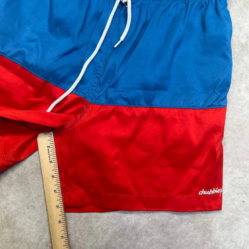 Chubbies Mens Size Large Blue Red Colorblock Swim Trunks USA Drawstring